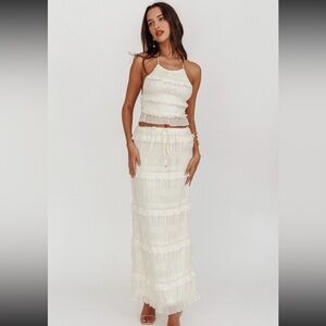 Helios Halterneck Shirred Sequin Top Beige